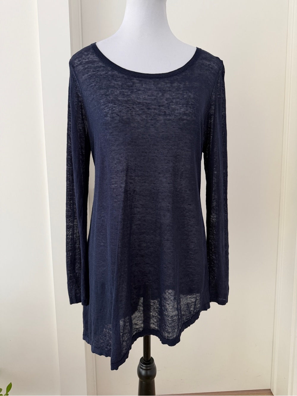 EILEEN FISHER Tunic Top Long Sleeve Pullover Asymmetric Sheer Lagenlook Layer